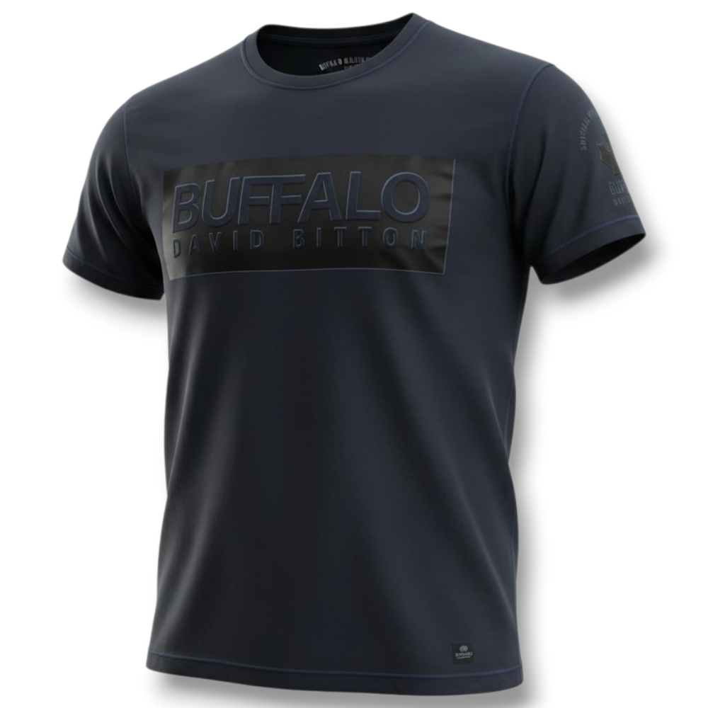 BUFFALO By DAVID BUTTON - Dark Blue / Grey Men's Logo Short Sleeve T-Shirt Med